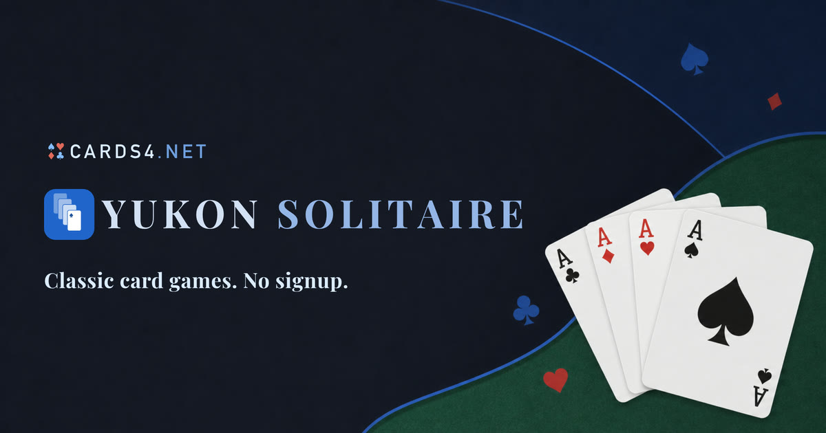 Yukon Solitaire artwork with the Cards4.net logo and four aces.
